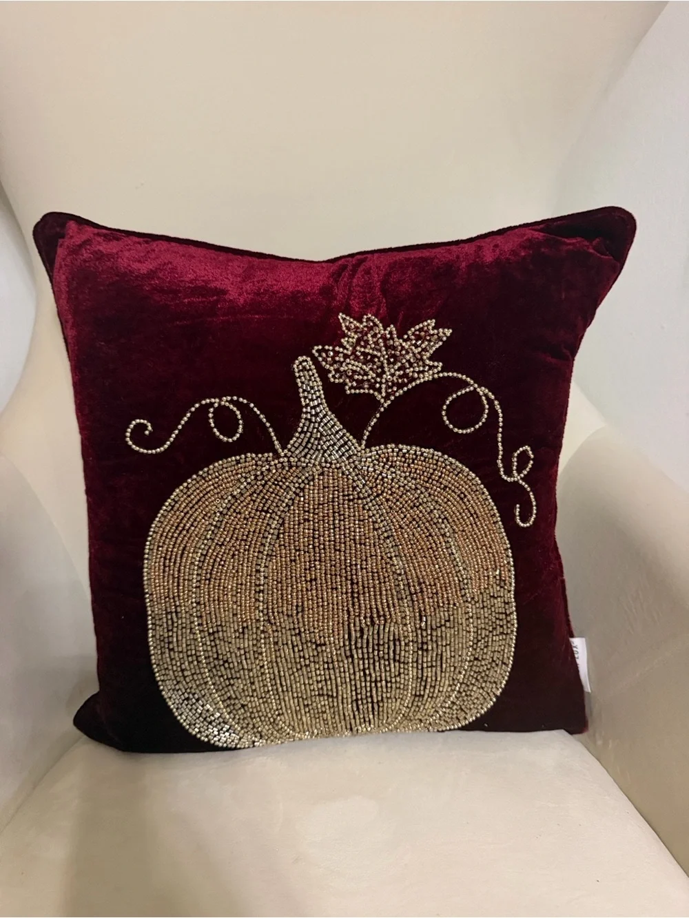 Home Holiday Velvet Pumpkin Accent Pillow - Burgundy